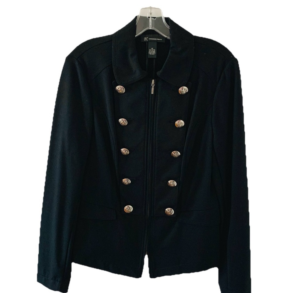 INC International Concepts Full Zip Black Blazer Jacket Sz M
